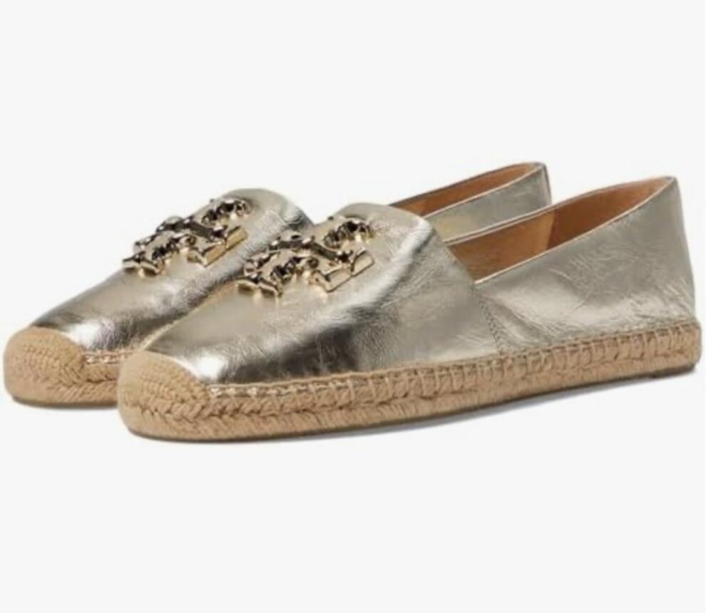 Tory Burch Eleanor Espadrille Metallic Leather Spark Gold Sz 8.5